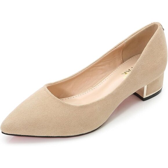 Women's Nude Suede Low Heels Stacked Block Heeled Causal Flats Pumps Shoes - Picture 1 of 7